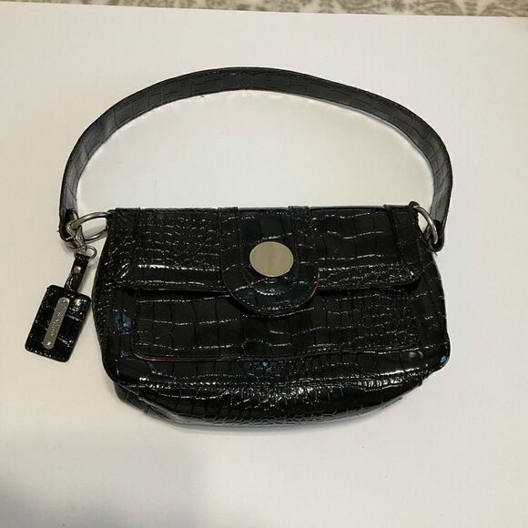 Emilie m Small Shoulder Bag. Vegan Croc Leather. Embossed top handle bag. Silver - Picture 10 of 10